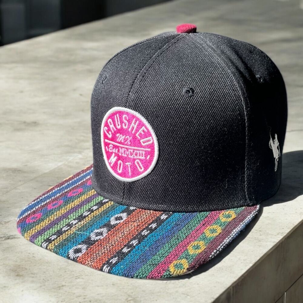 Crushed Moto MX Dirtbike Black Knit Coogi Style Texture SnapBack‎ Hat Cap